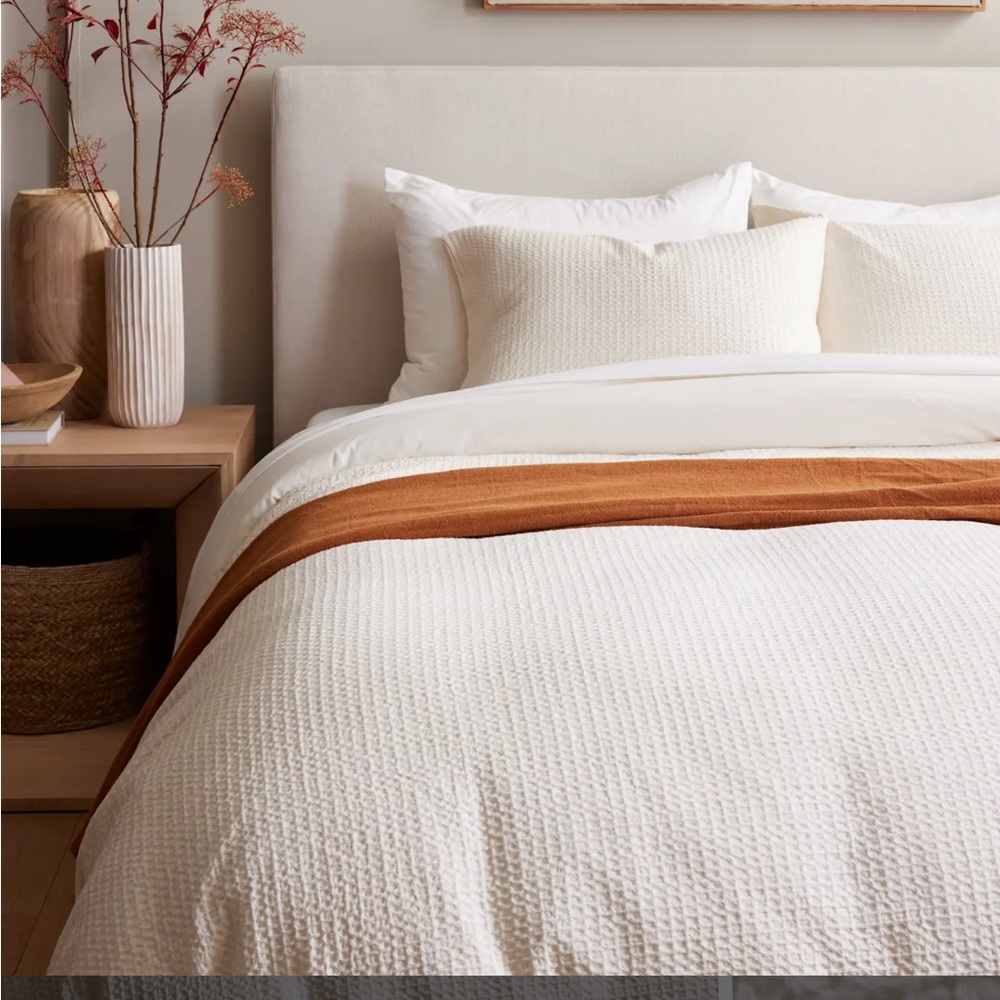 NWT Quince Luxe Honeycomb Duvet Cover Set Full/Queen undyed organic cotton